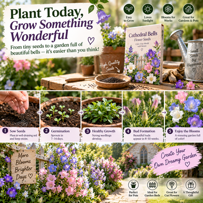 🔥 Last Day 50% OFF! 🔔💜 Dreamy Cathedral Bell Flower Seeds – Magical Multi-Color Canterbury Bells for Pots & Gardens 🌸