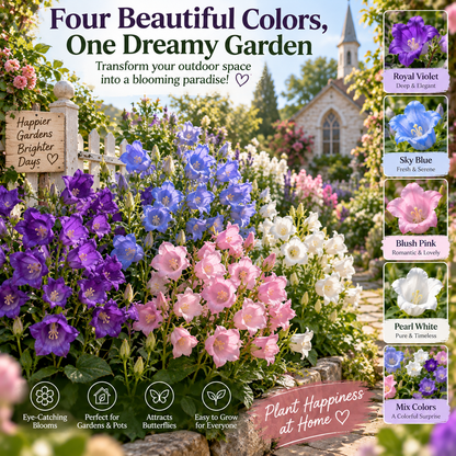 🔥 Last Day 50% OFF! 🔔💜 Dreamy Cathedral Bell Flower Seeds – Magical Multi-Color Canterbury Bells for Pots & Gardens 🌸