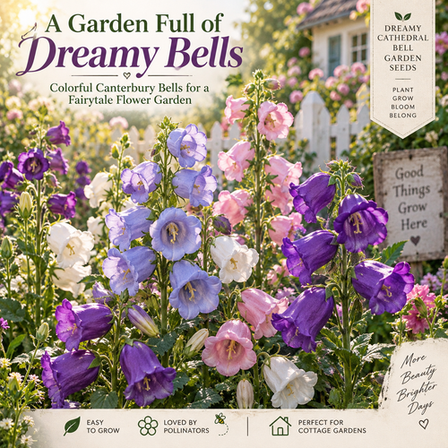 🔥 Last Day 50% OFF! 🔔💜 Dreamy Cathedral Bell Flower Seeds – Magical Multi-Color Canterbury Bells for Pots & Gardens 🌸