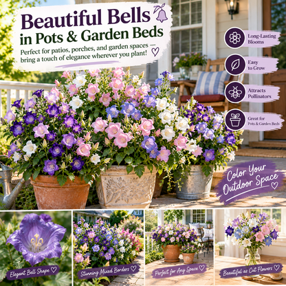 🔥 Last Day 50% OFF! 🔔💜 Dreamy Cathedral Bell Flower Seeds – Magical Multi-Color Canterbury Bells for Pots & Gardens 🌸