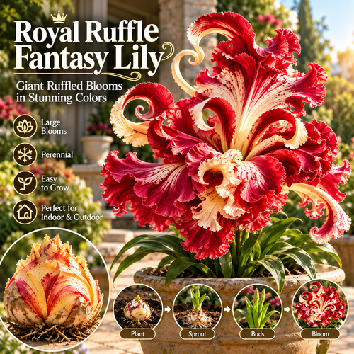 🌸 Royal Ruffle Fantasy Lily Bulbs – Grow in Water or Soil, Giant Ruffled Blooms