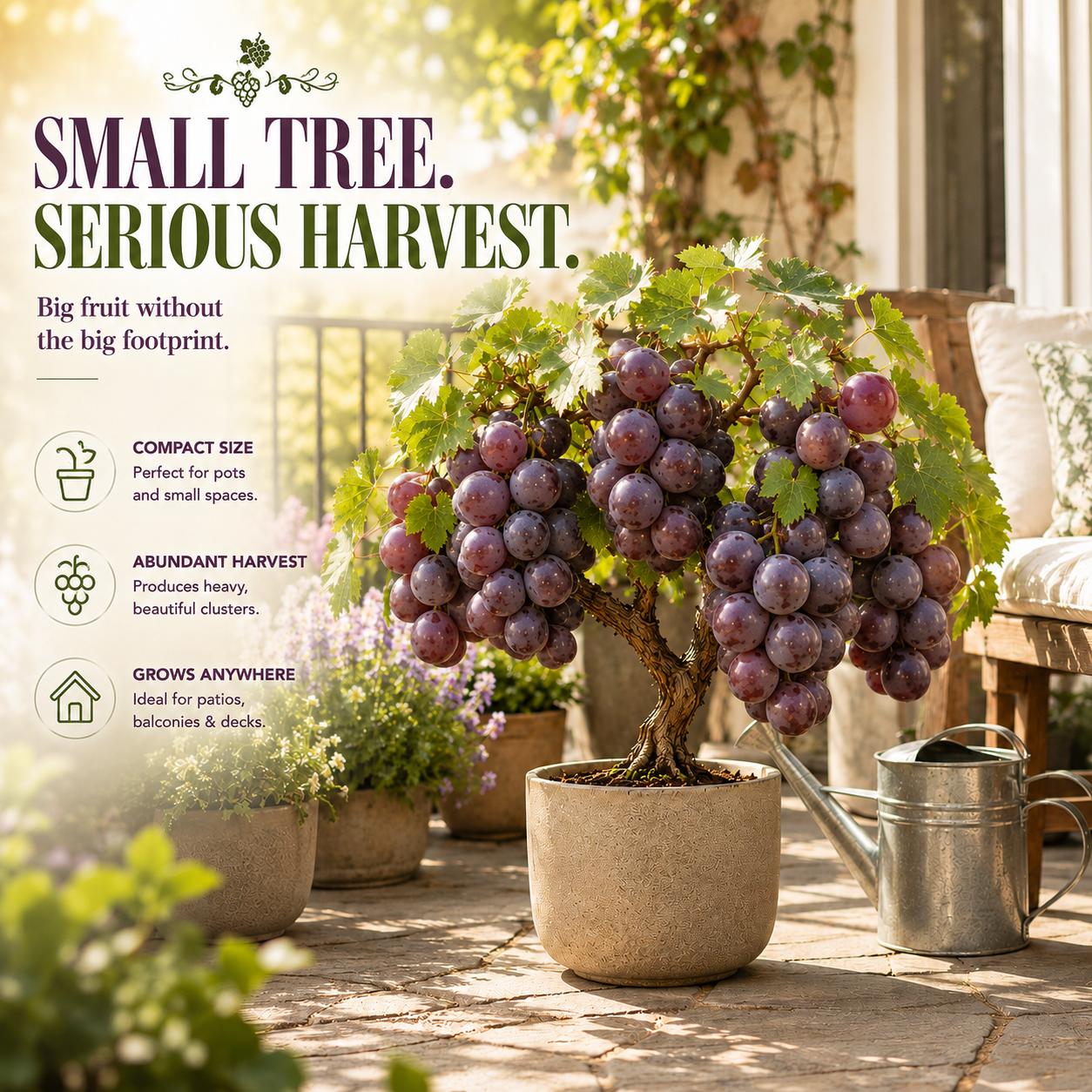 Compact grape plant in patio garden