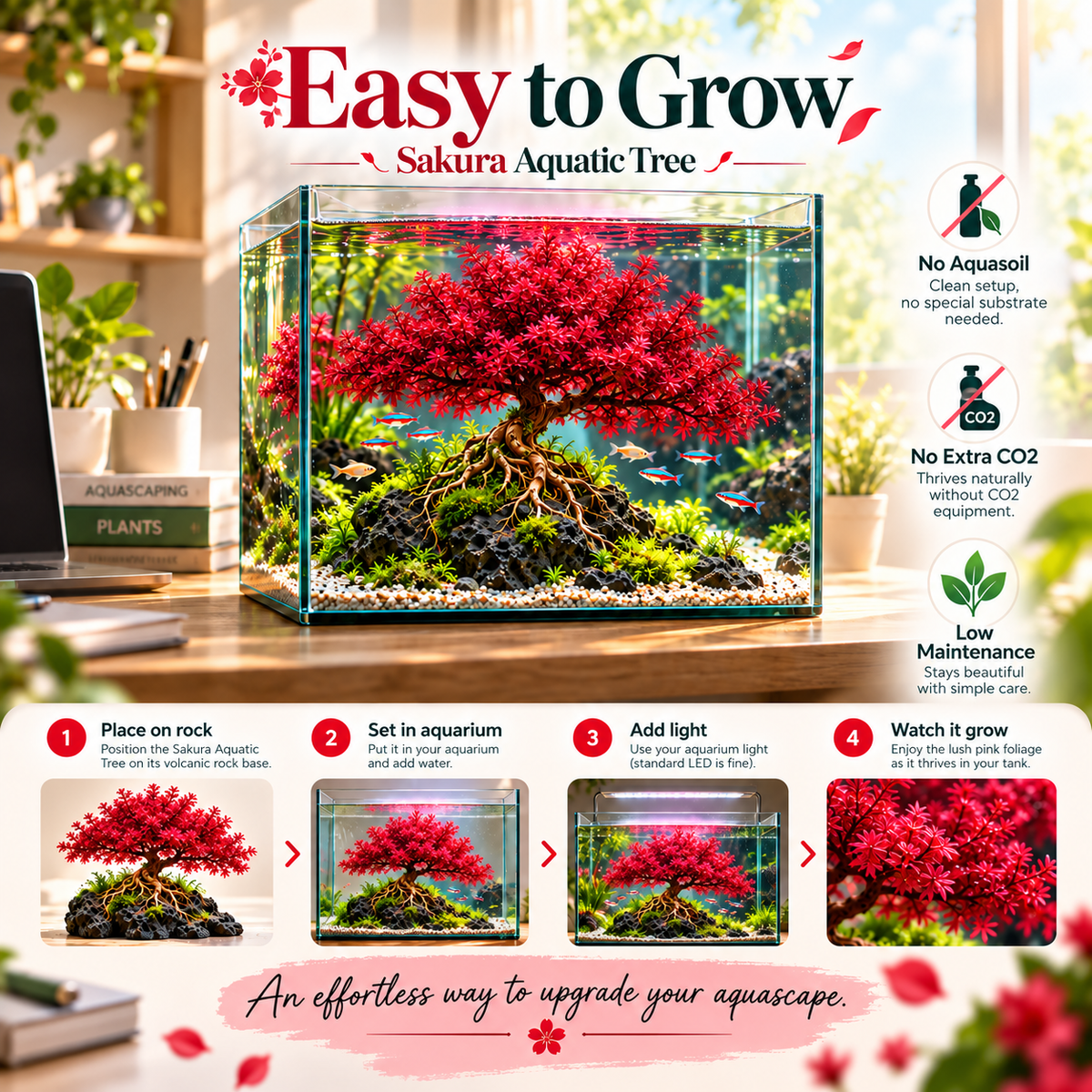 🌸 Crimson Sakura Aquatic Tree – Create a Fiery Underwater Mini Forest 🌲