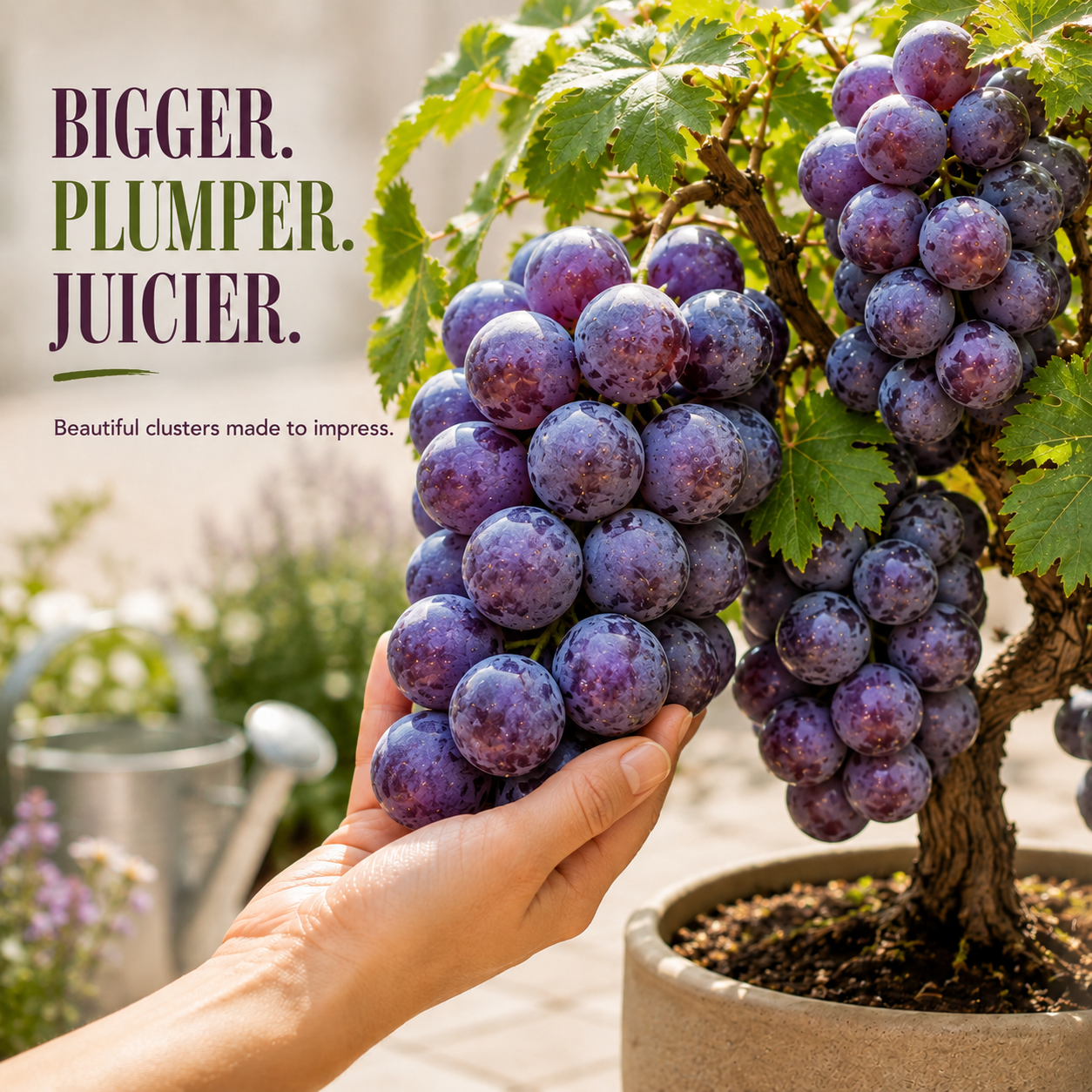 Large grape clusters on compact grape plant