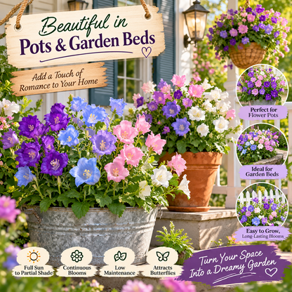 🔥 Last Day 50% OFF! 🔔💜 Dreamy Cathedral Bell Flower Seeds – Magical Multi-Color Canterbury Bells for Pots & Gardens 🌸