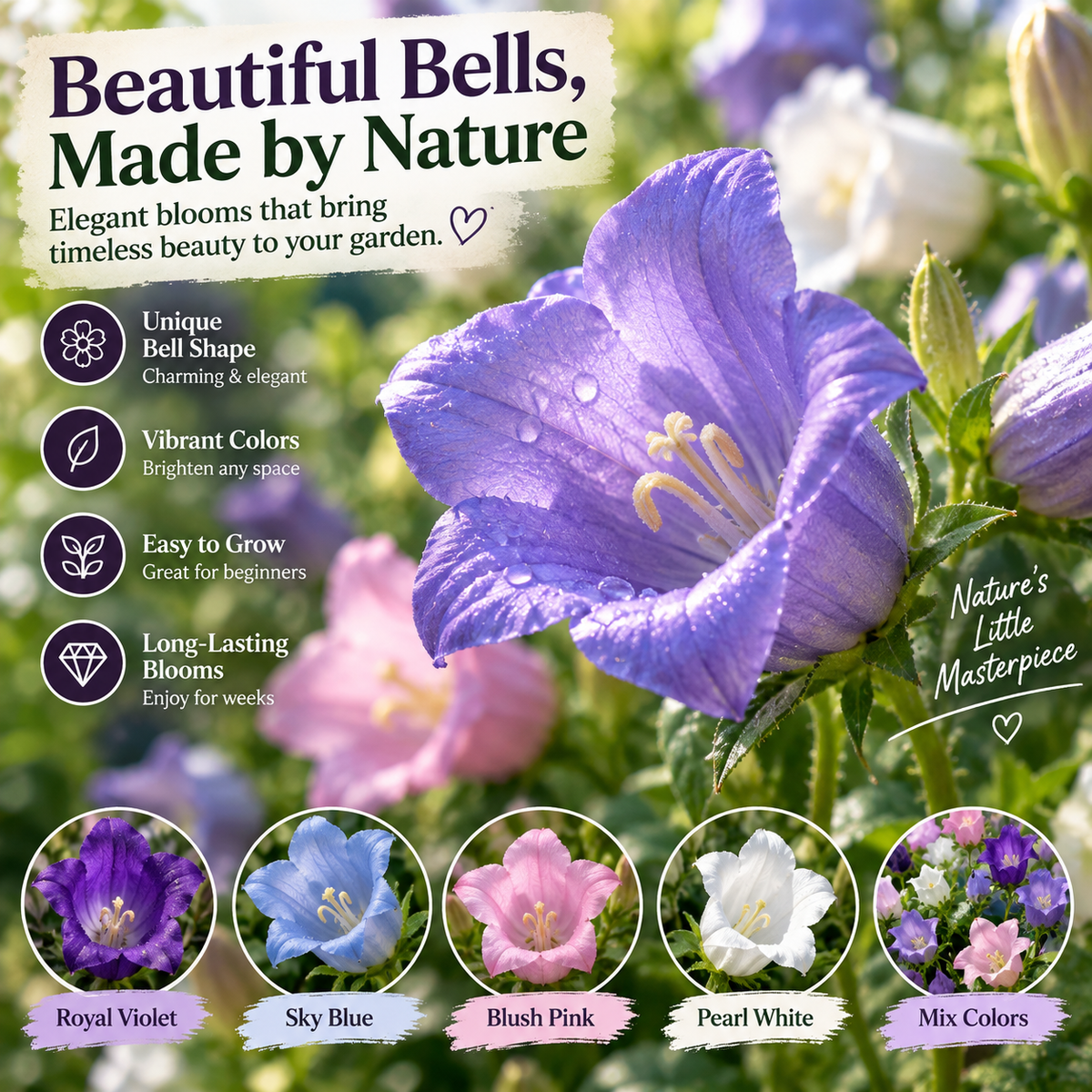 🔥 Last Day 50% OFF! 🔔💜 Dreamy Cathedral Bell Flower Seeds – Magical Multi-Color Canterbury Bells for Pots & Gardens 🌸
