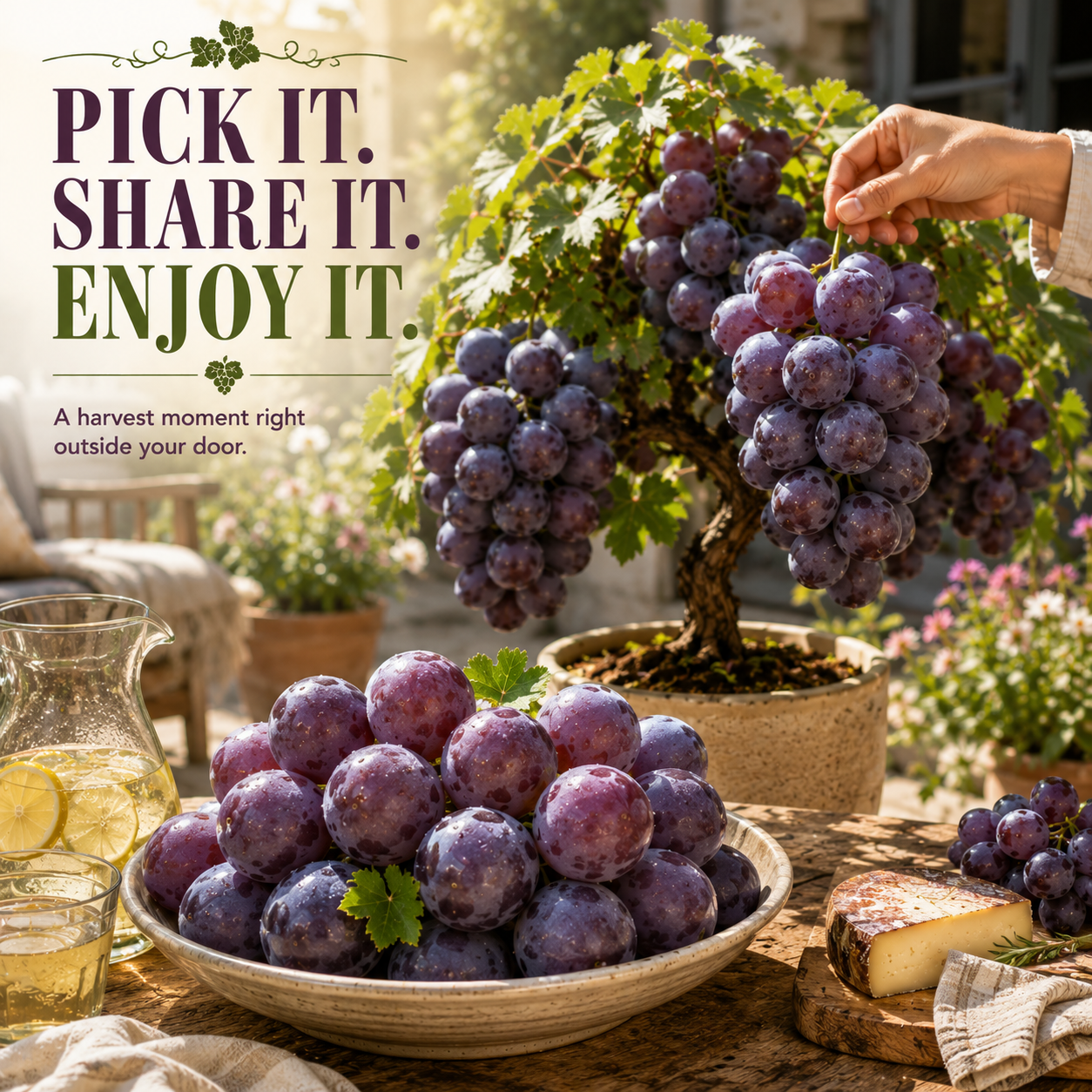 Grape plant growing in a small outdoor space